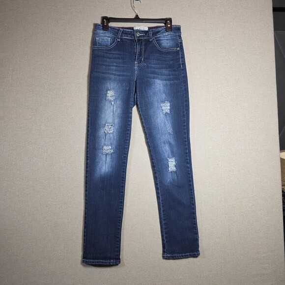 Lucky & Blessed Denim - L & B Lucky & Blessed Stretchy Distressed Denim Blue Jeans Sz 6 Momcore Grunge